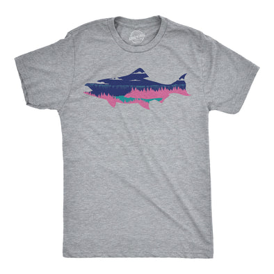 Mens Salmon Landscape Funny T Shirt Awesome Nature Lovers Graphic Tee For Men