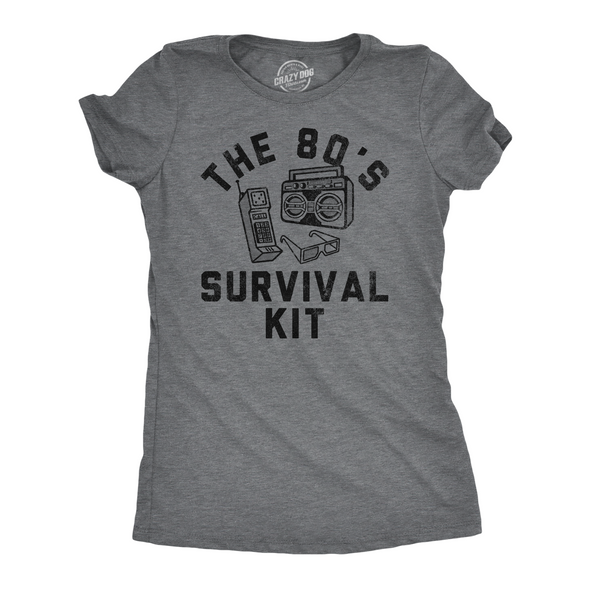 Womens Funny T Shirts The 80s Survival Kit Sarcastic Retro Graphic Tee For Ladies