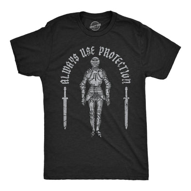 Mens Funny T Shirts Always Use Protection Sarcastic Armor Graphic Tee For Men