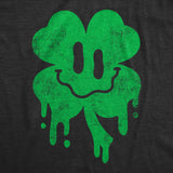 Mens Dripping Clover Face T Shirt Funny St Paddys Day Wasted Shamrock Smiling Face Tee for Guys