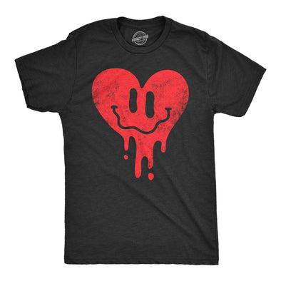 Mens Dripping Heart Face T Shirt Funny Valentines Day Melting Hearts Joke Tee For Guys