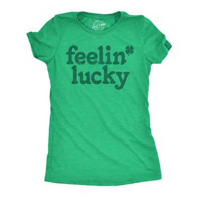 Womens Feelin Lucky T shirt Funny St Pattys Days Parade Four Leaf Clover Tee For Ladies