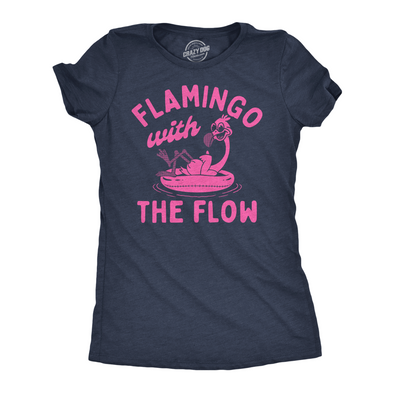 Womens Funny T Shirts Flamingo With The Flow Sarcastic Animal Graphic Tee For Ladies