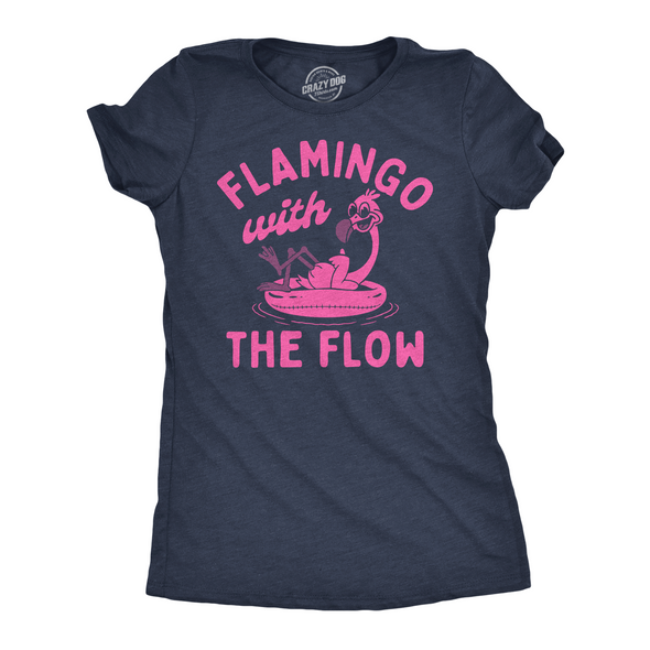 Womens Funny T Shirts Flamingo With The Flow Sarcastic Animal Graphic Tee For Ladies