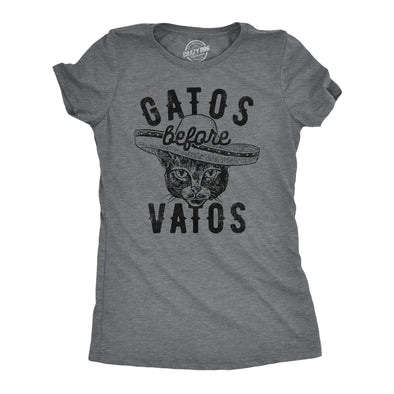 Womens Gatos Before Vatos T Shirt Funny Kitten Lovers Spanish Joke Tee For Ladies