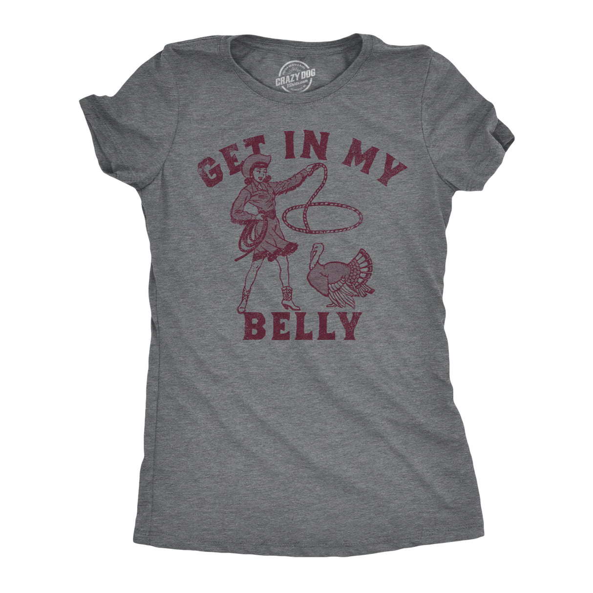 Womens Funny T Shirts Get In My Belly Sarcastic Thanksgiving Graphic Tee For Ladies