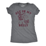 Womens Funny T Shirts Get In My Belly Sarcastic Thanksgiving Graphic Tee For Ladies