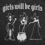 Womens Funny T Shirts Girls Will Be Girls Sarcastic Halloween Witch Graphic Tee For Ladies