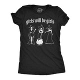 Womens Funny T Shirts Girls Will Be Girls Sarcastic Halloween Witch Graphic Tee For Ladies