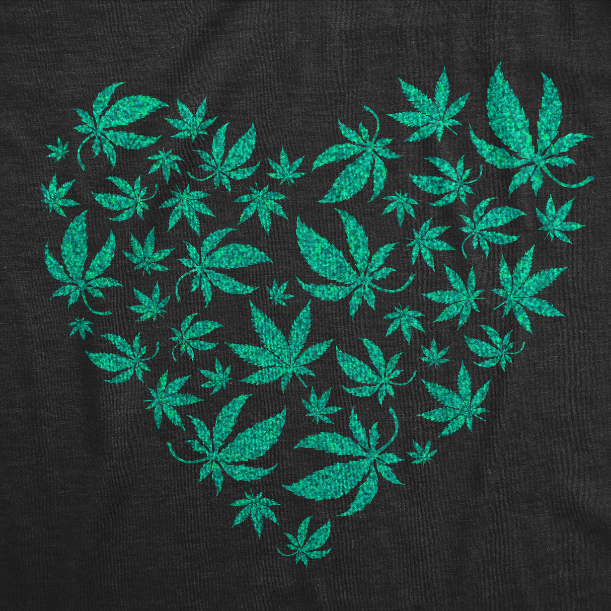 Womens Glitter Heart Made Of Pot Leaves T Shirt Funny Valentines Day 420 Weed Lovers Tee for Ladies