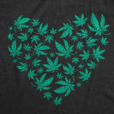Womens Glitter Heart Made Of Pot Leaves T Shirt Funny Valentines Day 420 Weed Lovers Tee for Ladies