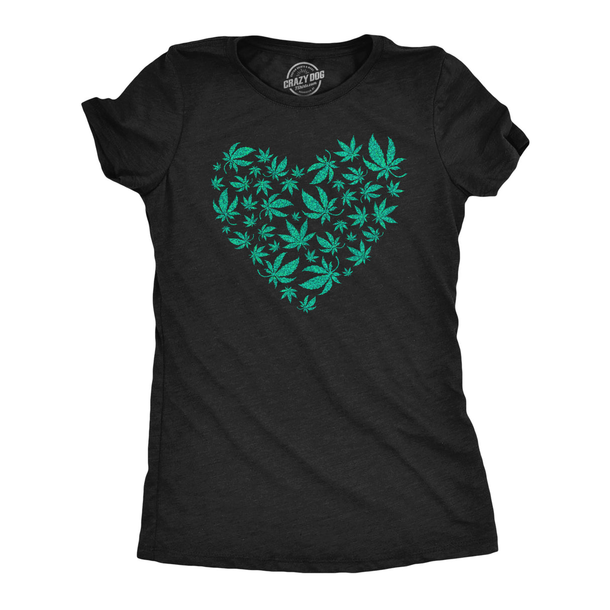 Womens Glitter Heart Made Of Pot Leaves T Shirt Funny Valentines Day 420 Weed Lovers Tee for Ladies