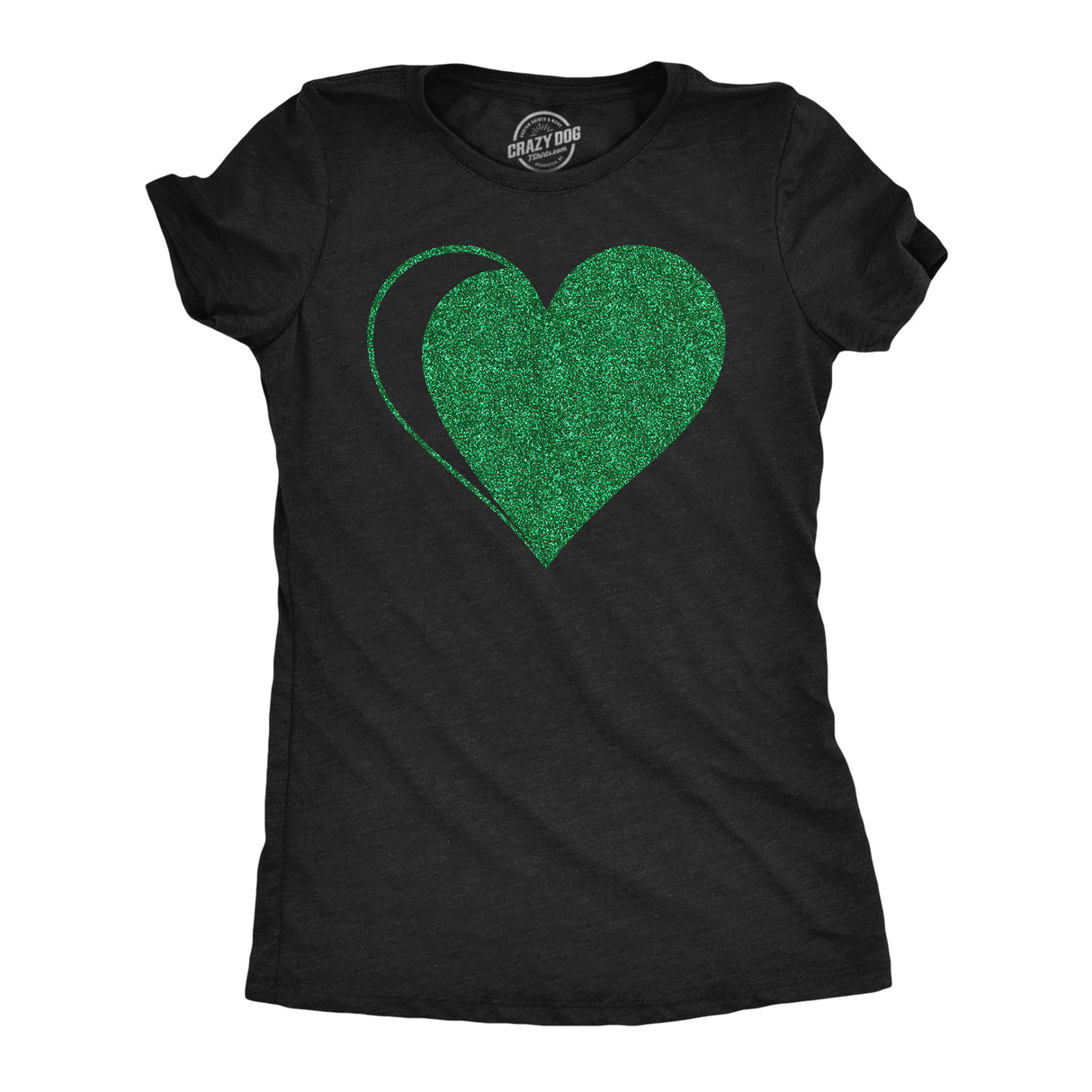 Womens Green Glitter Heart Funny St Patricks Day T Shirt For Ladies