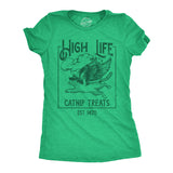 Womens Funny T Shirts High Life Catnip Treats Sarcastic 420 Cat Graphic Tee For Ladies