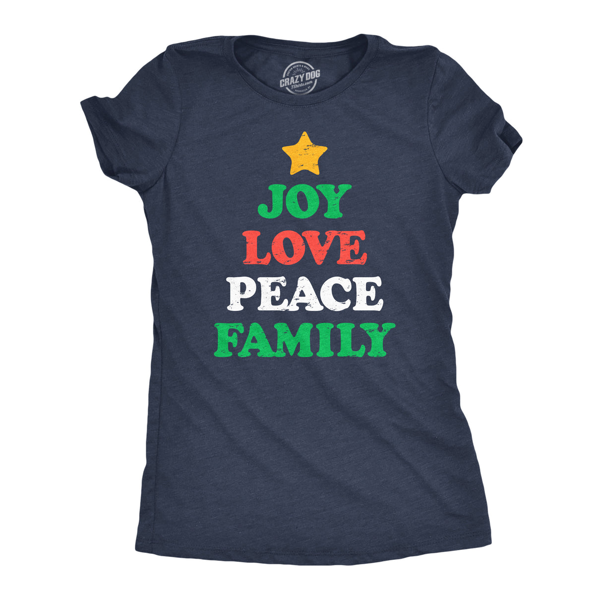 Womens Funny T Shirts Joy Peace Love Family Awesome Christmas Tree Graphic Tee For Ladies