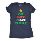 Womens Funny T Shirts Joy Peace Love Family Awesome Christmas Tree Graphic Tee For Ladies