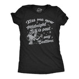 Womens Funny T Shirts Kiss Me Now Midnight Is Past My Bedtime Sarcastic New Years Eve Novelty Tee for Ladies