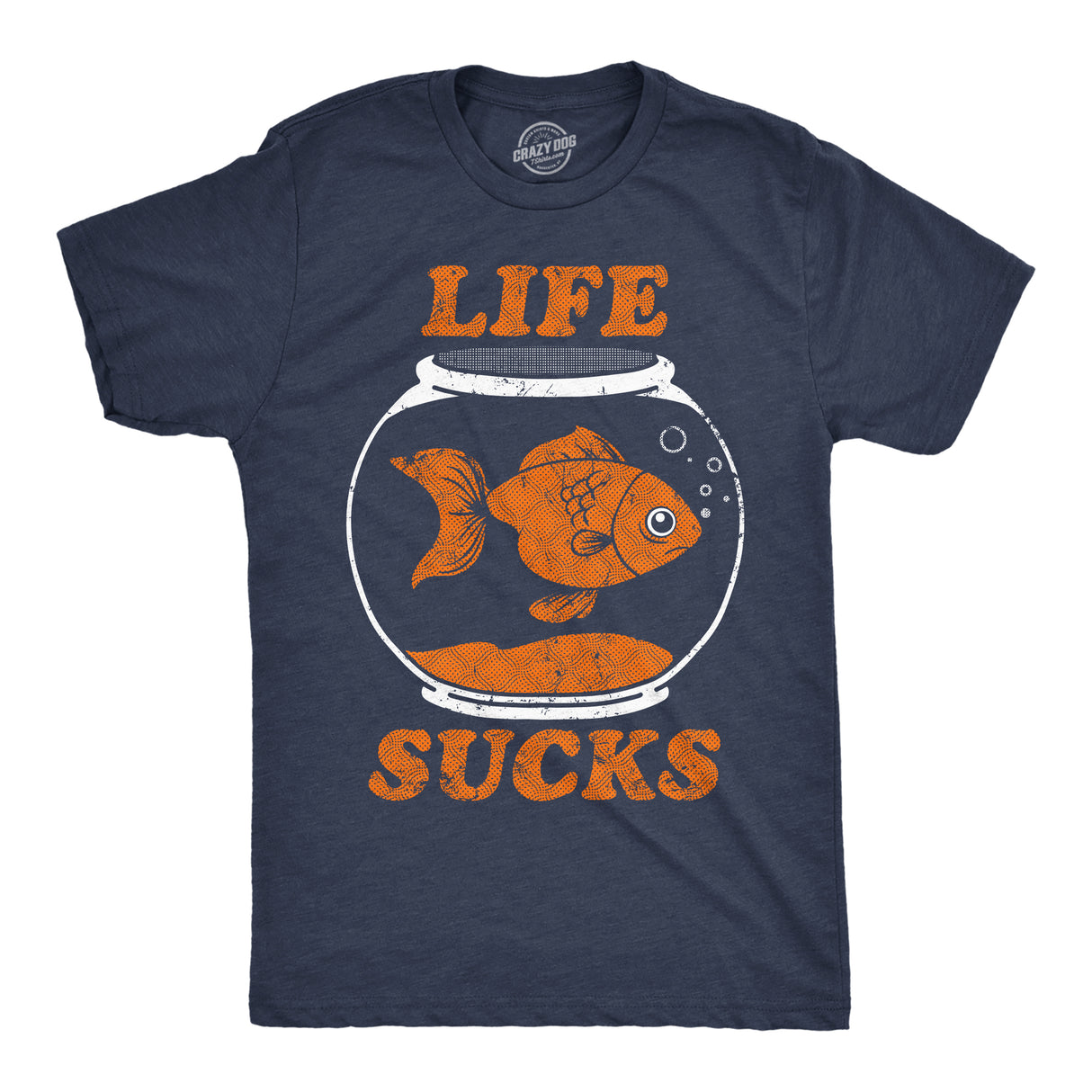 Mens Funny T Shirts Life Sucks Sarcastic Goldfish Graphic Novelty Tee for Men