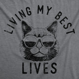 Womens Funny T Shirts Living My Best Lives Sarcastic Kitten Graphic Novelty Tee for Ladies