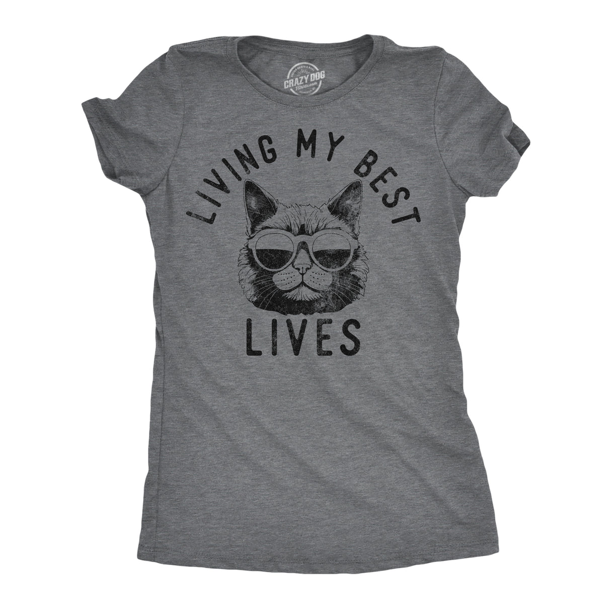 Womens Funny T Shirts Living My Best Lives Sarcastic Kitten Graphic Novelty Tee for Ladies