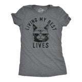 Womens Funny T Shirts Living My Best Lives Sarcastic Kitten Graphic Novelty Tee for Ladies