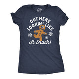 Womens Funny T Shirts Out Here Lookin Like A Snack Sarcastic Christmas Gingerbread Graphic Tee For Ladies