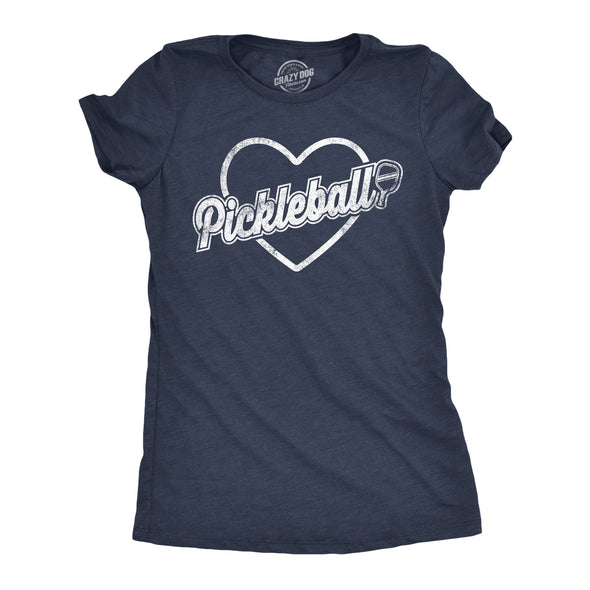 Womens Pickleball Heart T Shirt Funny Awesome Pickle Ball Lovers Tee For Ladies