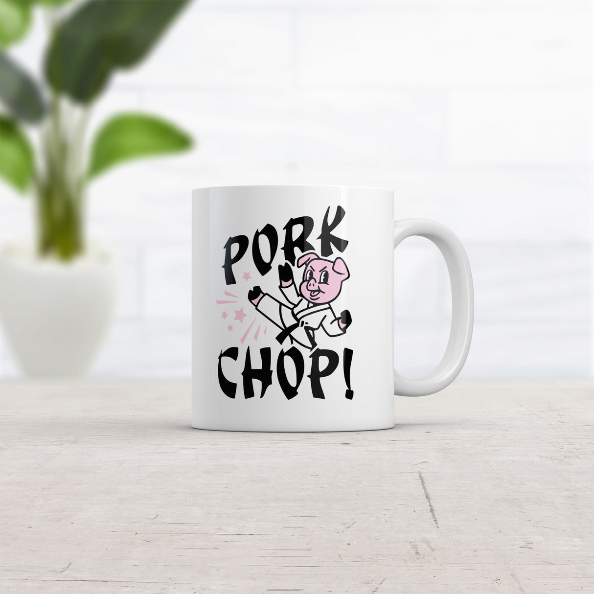 Pork Chop Mug Funny Sarcastic Karate Pig Graphic Coffee Cup-11oz