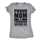 Womens Funny T Shirts Proud Mom Of A Freaking Awesome Son Sarcastic Mothers Day Tee