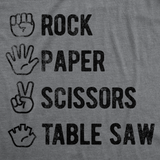 Mens Funny T Shirts Rock Paper Scissors Table Saw Sarcastic Novelty Tee for Men