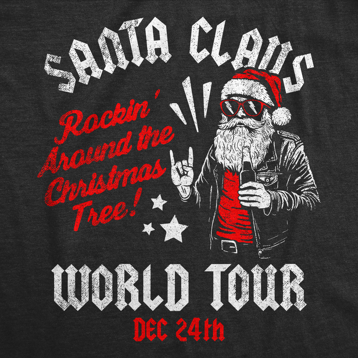 Mens Funny T Shirts Santa Claus World Tour Sarcastic Christmas Graphic Novelty Tee for Men