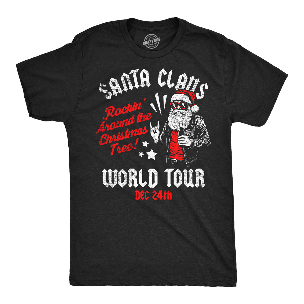 Mens Funny T Shirts Santa Claus World Tour Sarcastic Christmas Graphic Novelty Tee for Men