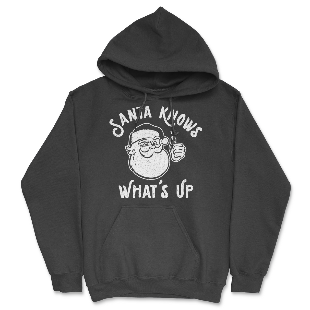 Santa Knows Whats Up Unisex Hoodie Funny Sarcastic Christmas Santa Graphic Novelty Hooded Sweatshirt