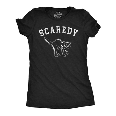 Womens Funny T Shirts Scaredy Cat Sarcastic Halloween Graphic Novelty Tee For Ladies