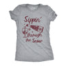Womens Funny T Shirts Sippin Through The Snow Sarcastic Wine Graphic Drinking Tee For Ladies