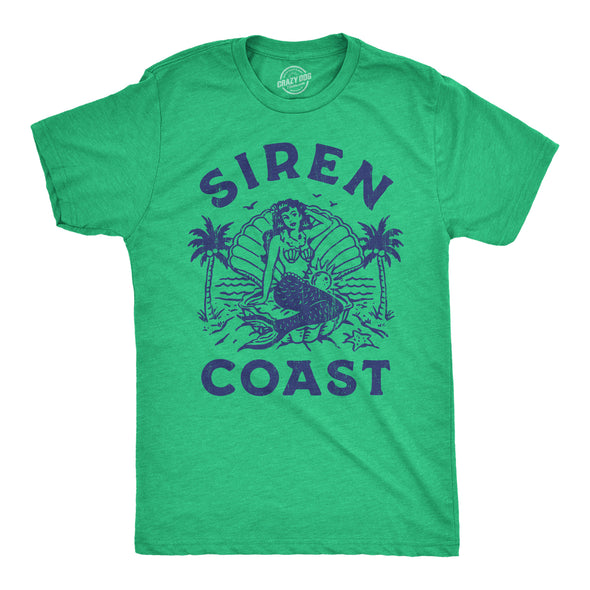 Mens Siren Coast T Shirt Funny Tropical Mermaid Beach Lovers Tee For Guys