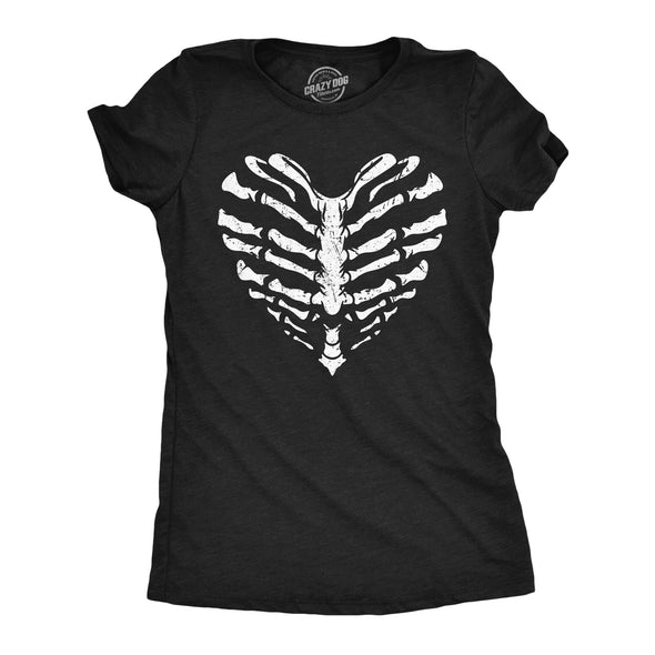 Womens Skeleton Ribcage Heart Funny T Shirt Spooky Novelty Tee For Ladies