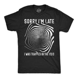 Mens Sorry I'm late I was Trapped in the Void T Shirt Funny Halloween Tee Optical Illusion Shirt for Guys