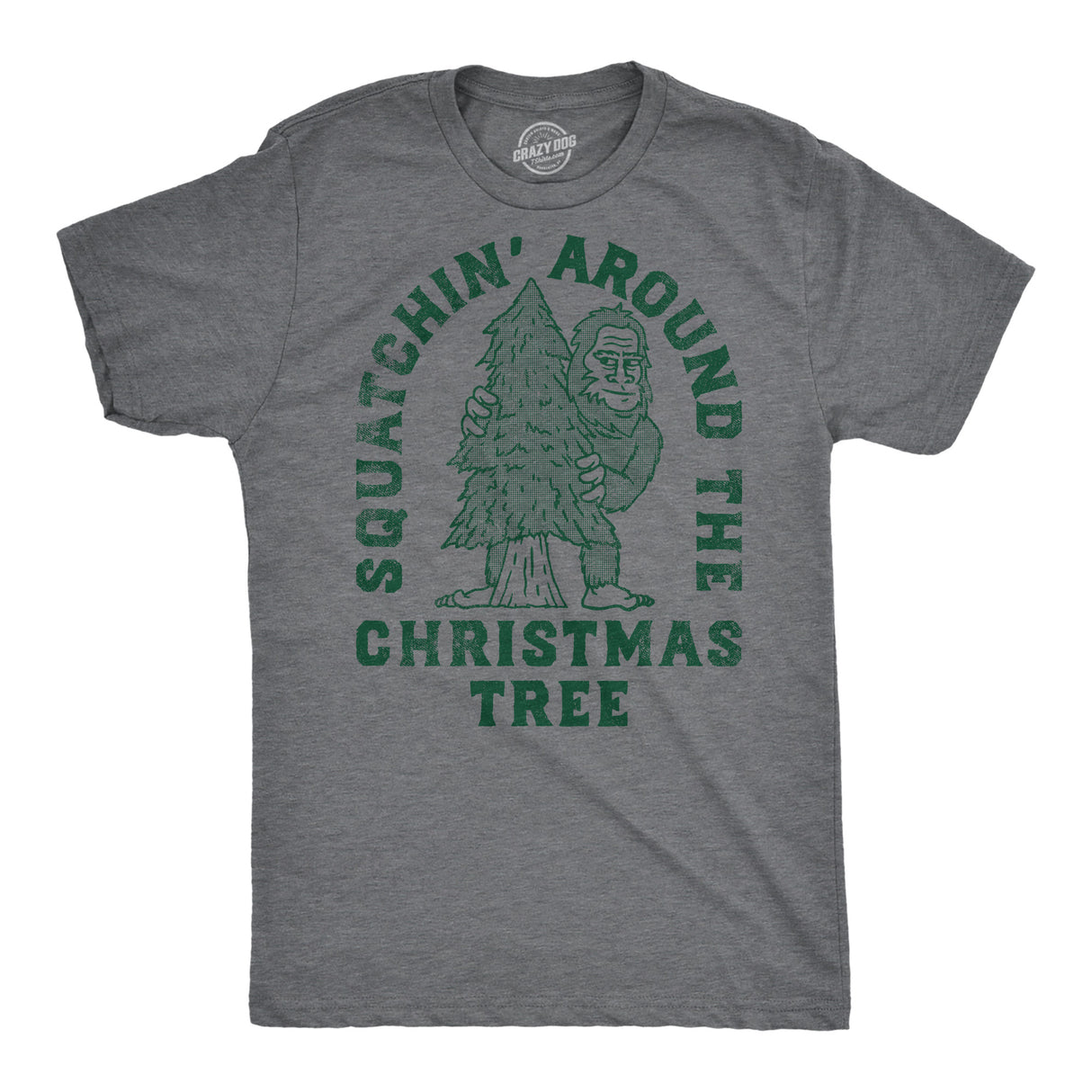 Mens Funny T Shirts Squatchin Around Christmas Tree Sarcastic Bigfoot Graphic Novelty Xmas Tee for Men