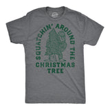 Mens Funny T Shirts Squatchin Around Christmas Tree Sarcastic Bigfoot Graphic Novelty Xmas Tee for Men