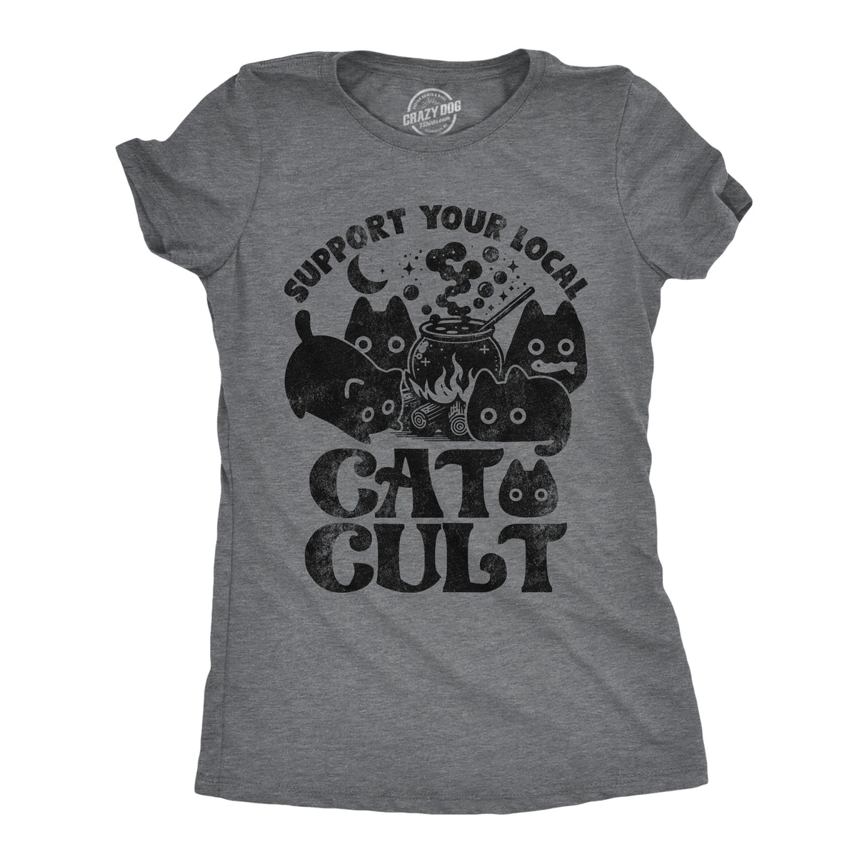 Womens Funny T Shirts Support Your Local Cat Cult Sarcastic Halloween Kitten Graphic Tee For Ladies