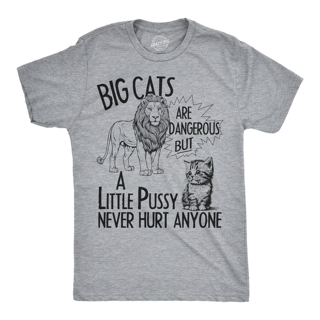 Mens Funny T Shirts Big Cats Are Dangerous But A Little Pussy Never Hurt Anyone Novelty Tee for Men