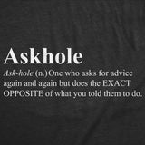 Mens Funny T Shirts Askhole Definition Sarcastic Graphic Novelty Tee for Men