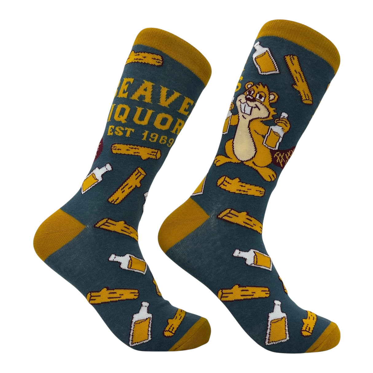 Men's Beaver Liquors Socks Funny Sarcastic Drinking Graphic Novelty Footwear for Men