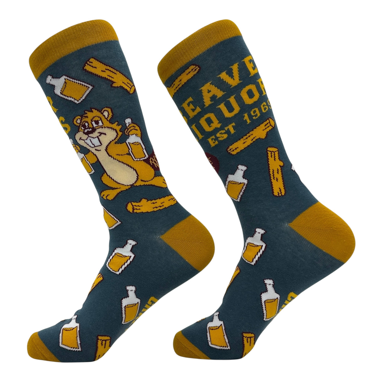 Men's Beaver Liquors Socks Funny Sarcastic Drinking Graphic Novelty Footwear for Men