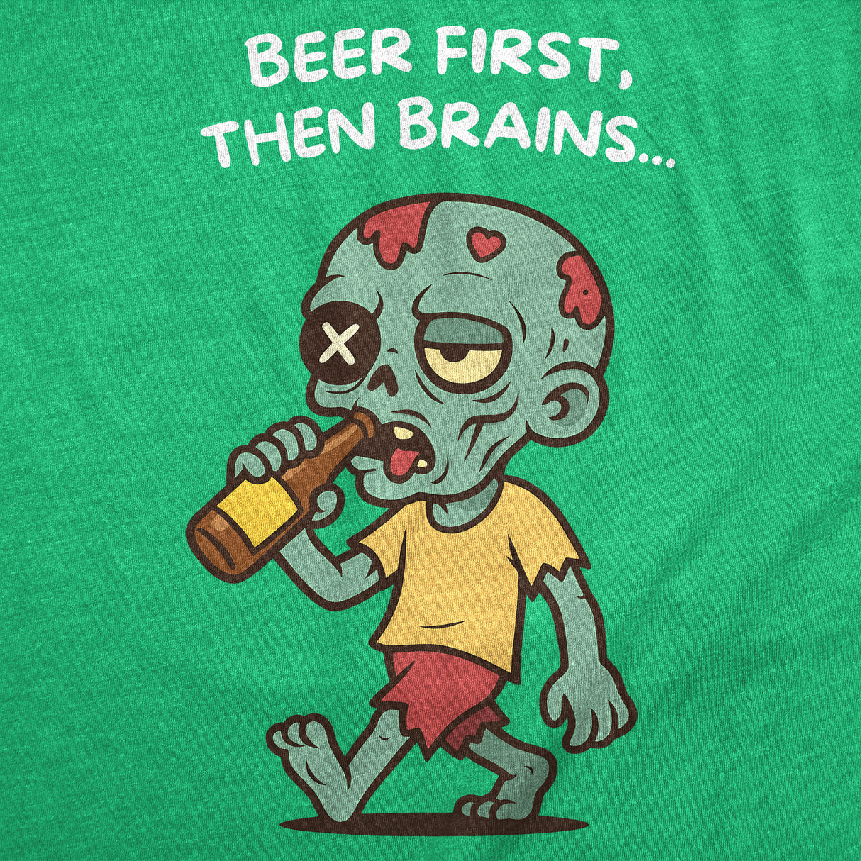 Mens Funny T Shirt Beer First Then Brains Sarcastic Zombie Graphic Novelty Drinking Tee for Men