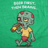 Mens Funny T Shirt Beer First Then Brains Sarcastic Zombie Graphic Novelty Drinking Tee for Men