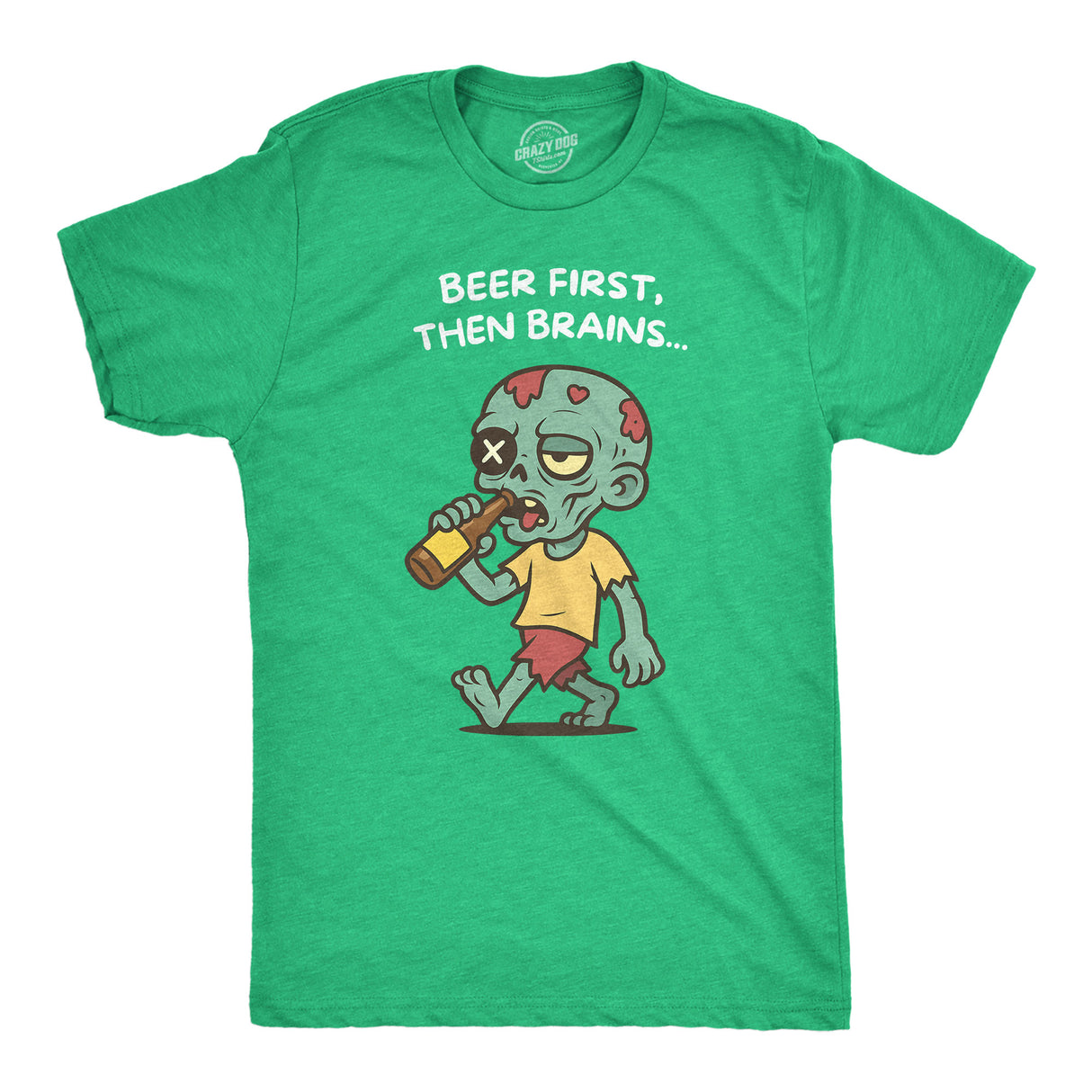 Mens Funny T Shirt Beer First Then Brains Sarcastic Zombie Graphic Novelty Drinking Tee for Men