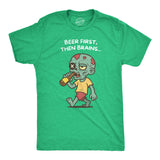 Mens Funny T Shirt Beer First Then Brains Sarcastic Zombie Graphic Novelty Drinking Tee for Men