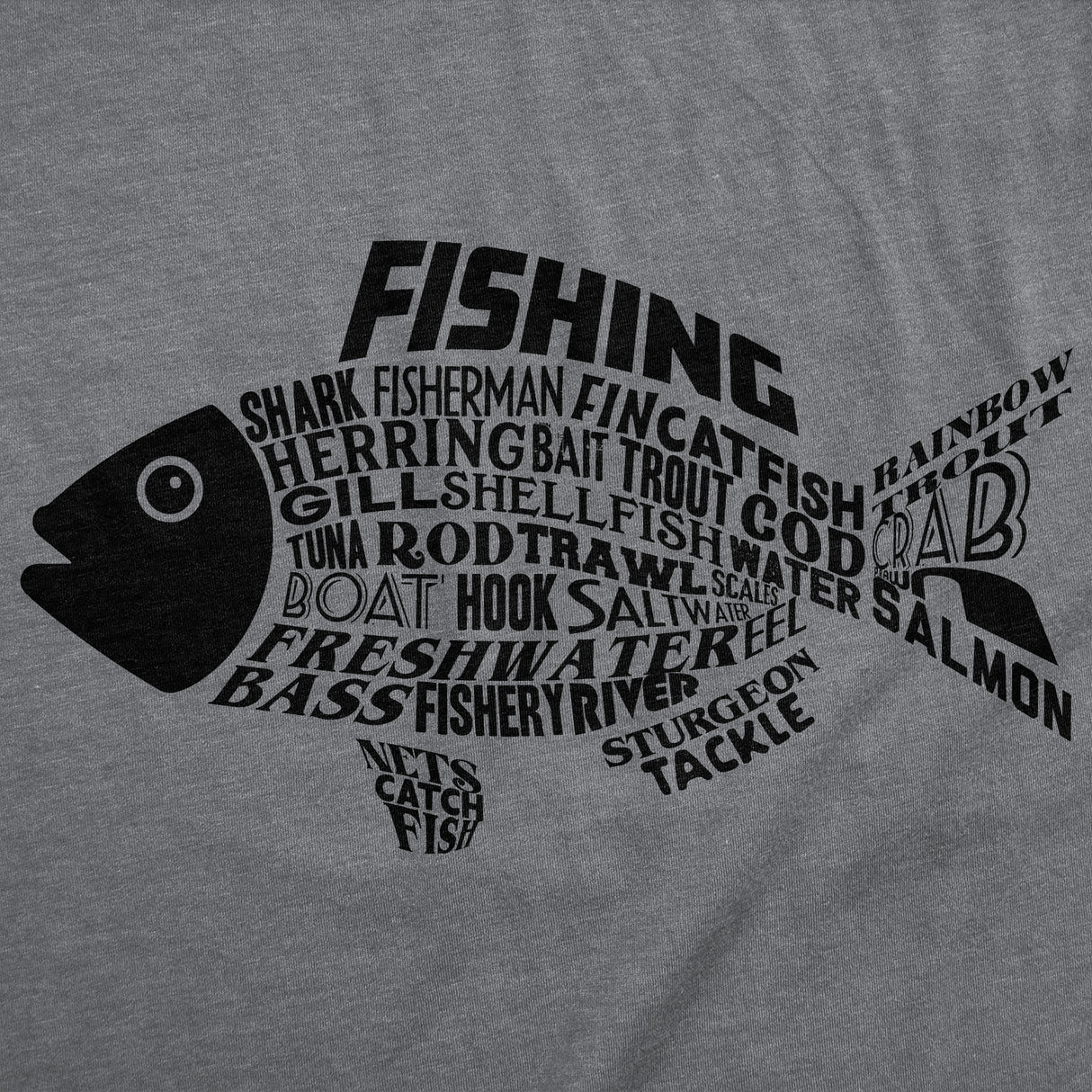 Mens Funny T Shirts Fish Made Of Text Sarcastic Fishing Graphic Novelty Tee for Men